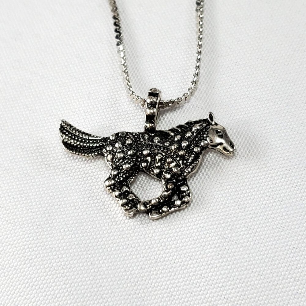 Silver-Tone Galloping Horse Pony Mustang Pendant Necklace Equestrian - Picture 11 of 11